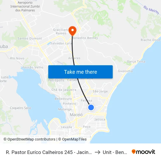 R. Pastor Euríco Calheiros 245 - Jacintinho Maceió - Al 57041-620 Brasil to Unit - Benedito Bentes map