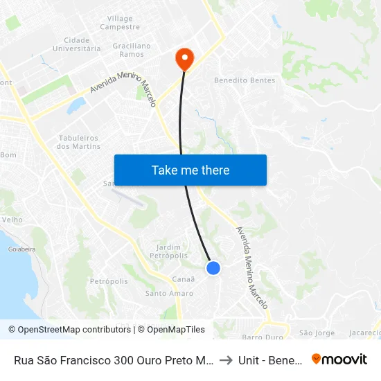 Rua São Francisco 300 Ouro Preto Maceió - Alagoas 57046 Brasil to Unit - Benedito Bentes map