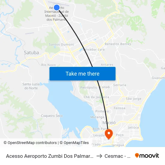 Acesso Aeroporto Zumbi Dos Palmares Rio Largo - Alagoas Brasil to Cesmac - Campus IV map