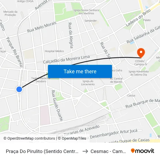 Praça Do Pirulito (Sentido Centro/Praias) to Cesmac - Campus IV map