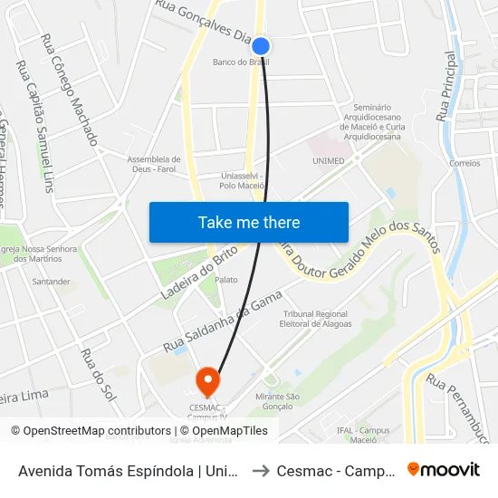 Avenida Tomás Espíndola | Unicompra to Cesmac - Campus IV map