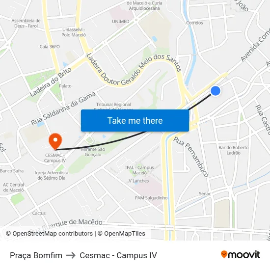 Praça Bomfim to Cesmac - Campus IV map
