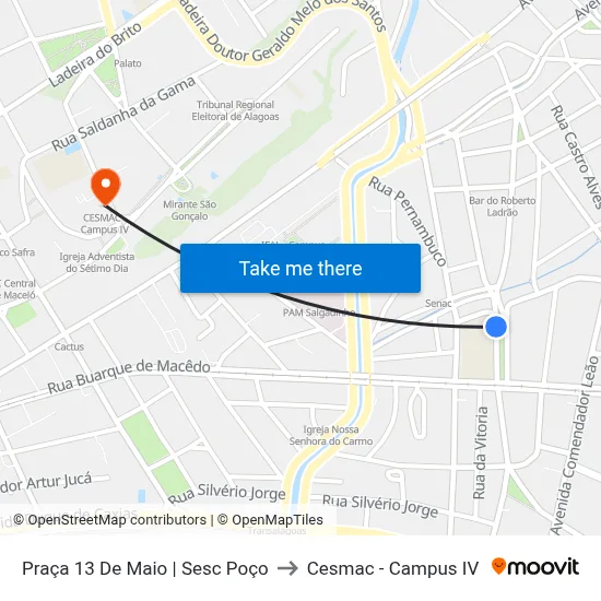 Praça 13 De Maio | Sesc Poço to Cesmac - Campus IV map