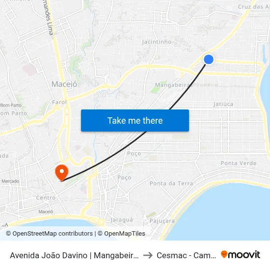 Avenida João Davino | Mangabeiras Veiculos to Cesmac - Campus IV map
