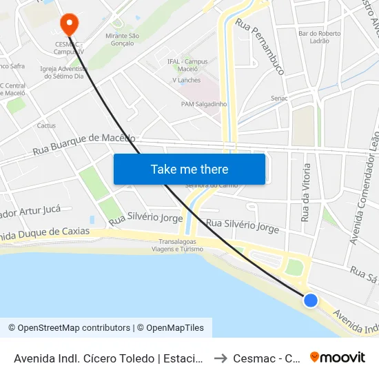 Avenida Indl. Cícero Toledo | Estacionamento Do Jaraguá to Cesmac - Campus IV map