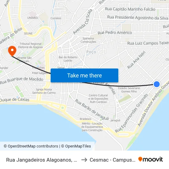 Rua Jangadeiros Alagoanos, 844 to Cesmac - Campus IV map
