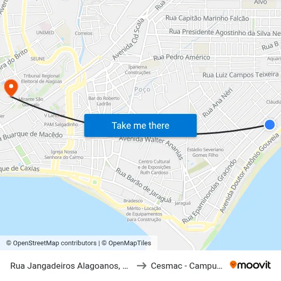 Rua Jangadeiros Alagoanos, 1012 to Cesmac - Campus IV map