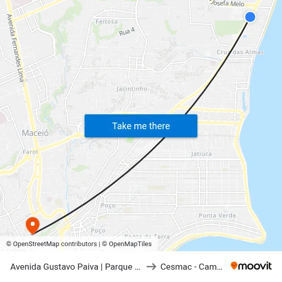 Avenida Gustavo Paiva | Parque Shopping to Cesmac - Campus IV map