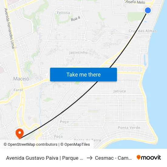 Avenida Gustavo Paiva | Parque Shopping to Cesmac - Campus IV map