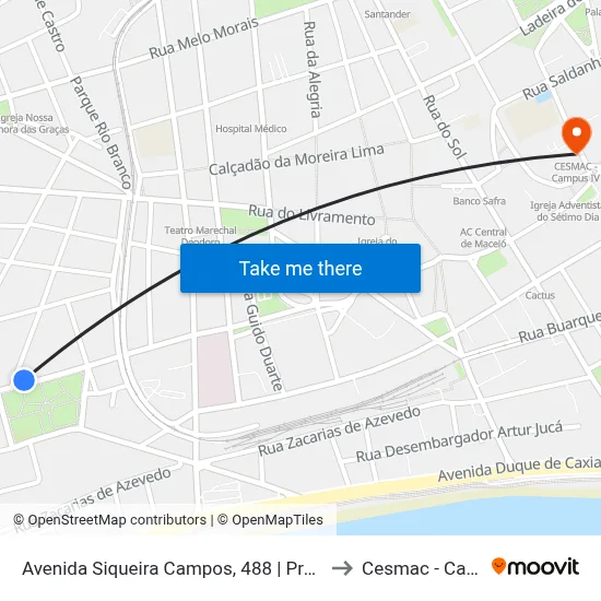 Avenida Siqueira Campos, 488 | Praça Da Faculdade to Cesmac - Campus IV map