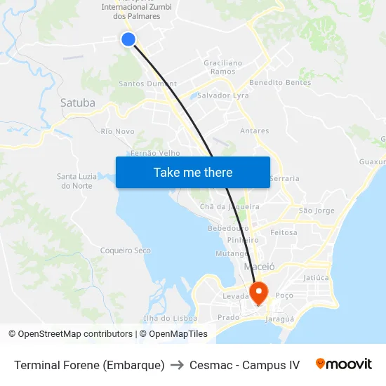 Terminal Forene (Embarque) to Cesmac - Campus IV map