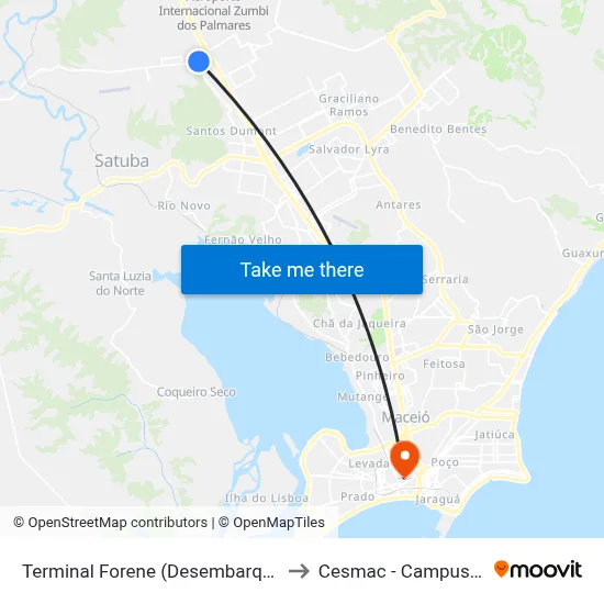 Terminal Forene (Desembarque) to Cesmac - Campus IV map