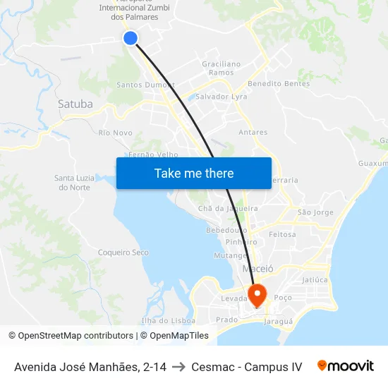 Avenida José Manhães, 2-14 to Cesmac - Campus IV map