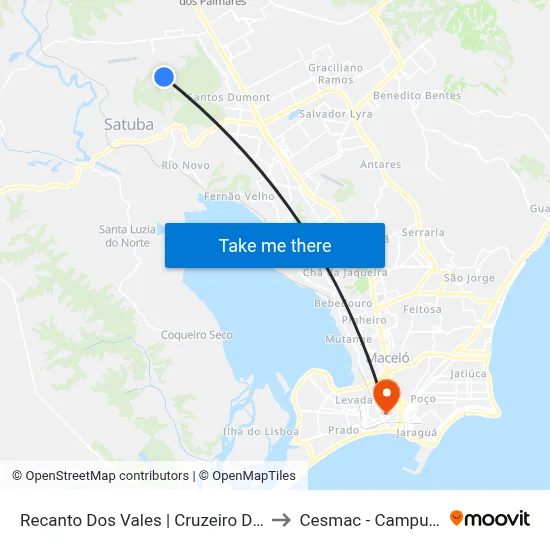 Recanto Dos Vales | Cruzeiro Do Sul to Cesmac - Campus IV map