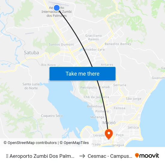 ✈️ Aeroporto Zumbi Dos Palmares to Cesmac - Campus IV map
