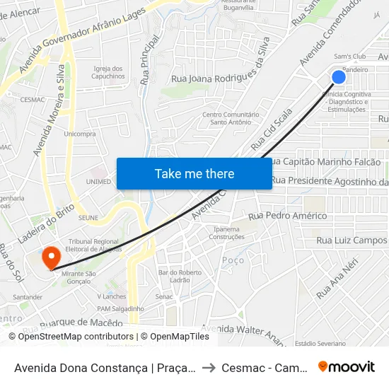 Avenida Dona Constança | Praça Da Bíblia to Cesmac - Campus IV map
