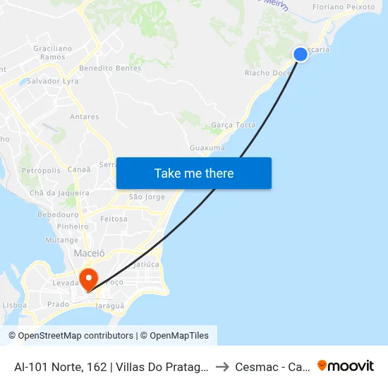 Al-101 Norte, 162 | Villas Do Pratagy (Sentido Cidade) to Cesmac - Campus IV map