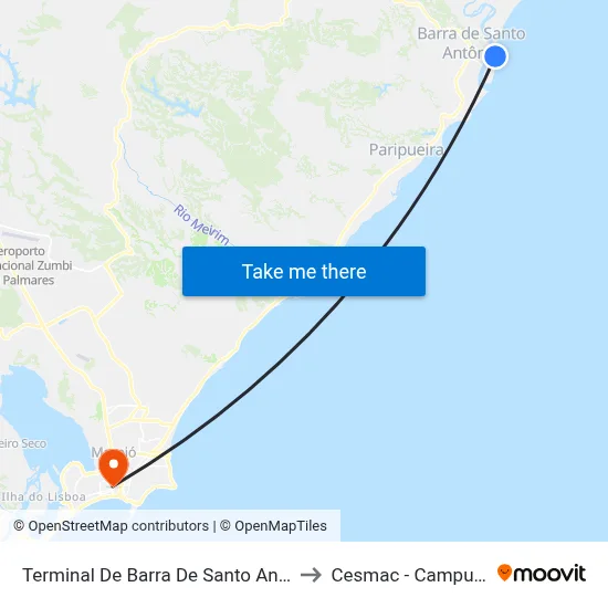 Terminal De Barra De Santo Antonio to Cesmac - Campus IV map
