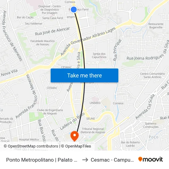 Ponto Metropolitano | Palato Farol to Cesmac - Campus IV map