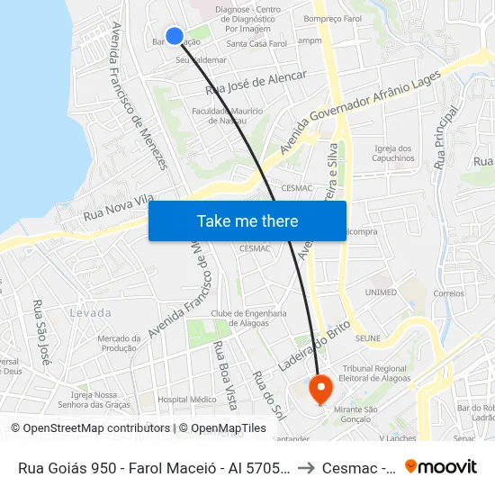 Rua Goiás 950 - Farol Maceió - Al 57055-150 República Federativa Do Brasil to Cesmac - Campus IV map