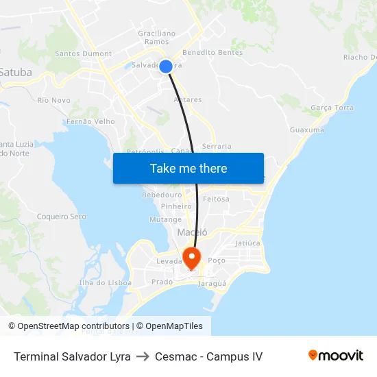 Terminal Salvador Lyra to Cesmac - Campus IV map