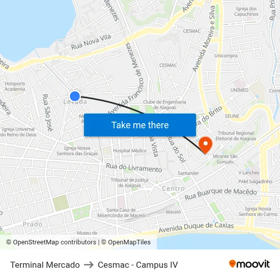 Terminal Mercado to Cesmac - Campus IV map