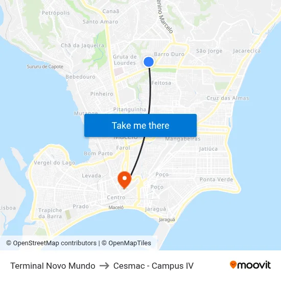 Terminal Novo Mundo to Cesmac - Campus IV map