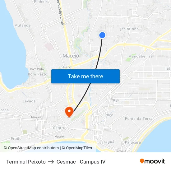 Terminal Peixoto to Cesmac - Campus IV map