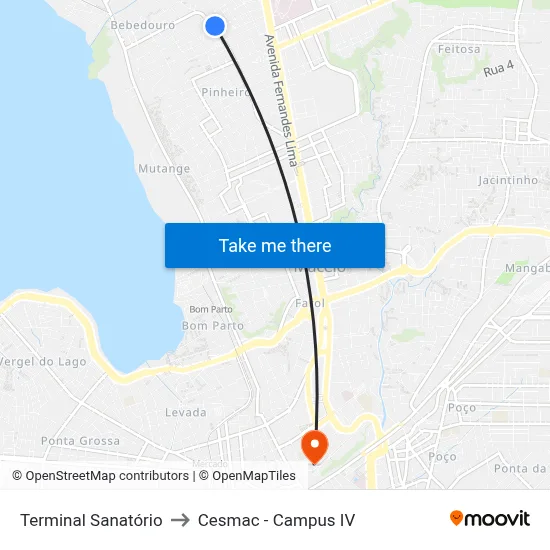 Terminal Sanatório to Cesmac - Campus IV map