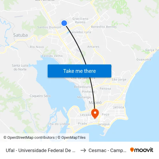 Ufal -  Universidade Federal De Alagoas to Cesmac - Campus IV map