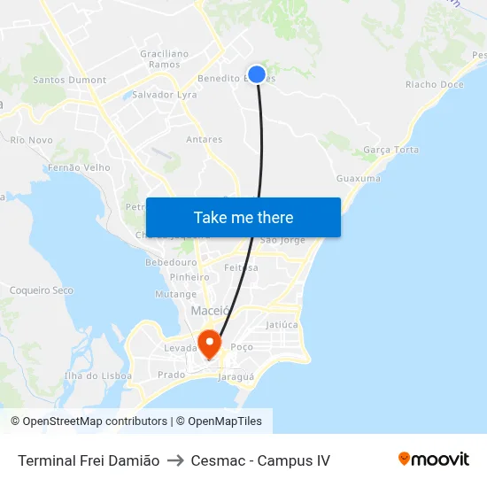 Terminal Frei Damião to Cesmac - Campus IV map