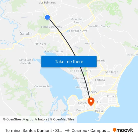 Terminal Santos Dumont - Sfra to Cesmac - Campus IV map