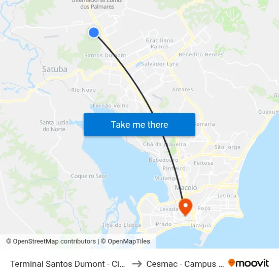 Terminal Santos Dumont - Cima to Cesmac - Campus IV map