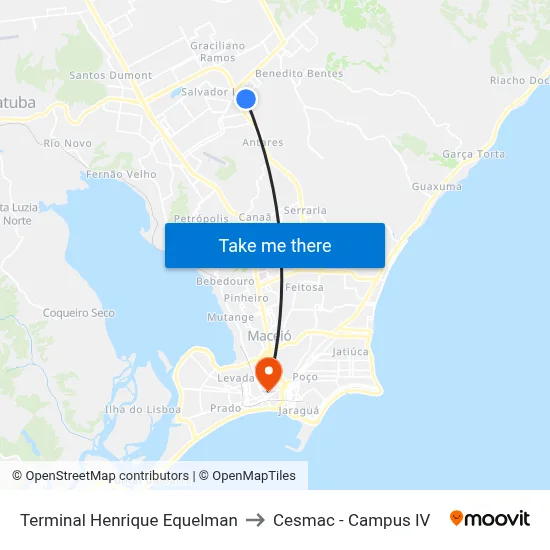 Terminal Henrique Equelman to Cesmac - Campus IV map
