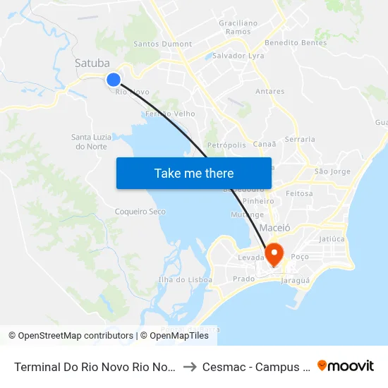 Terminal Do Rio Novo Rio Novo to Cesmac - Campus IV map