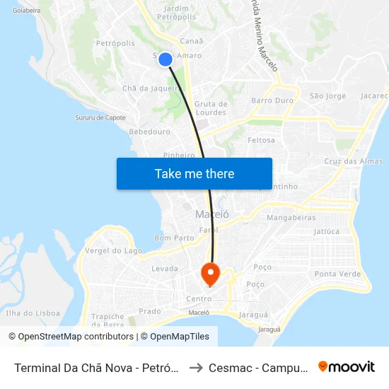 Terminal Da Chã Nova - Petrópolis to Cesmac - Campus IV map