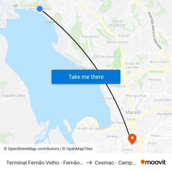 Terminal Fernão Velho - Fernão Velho to Cesmac - Campus IV map