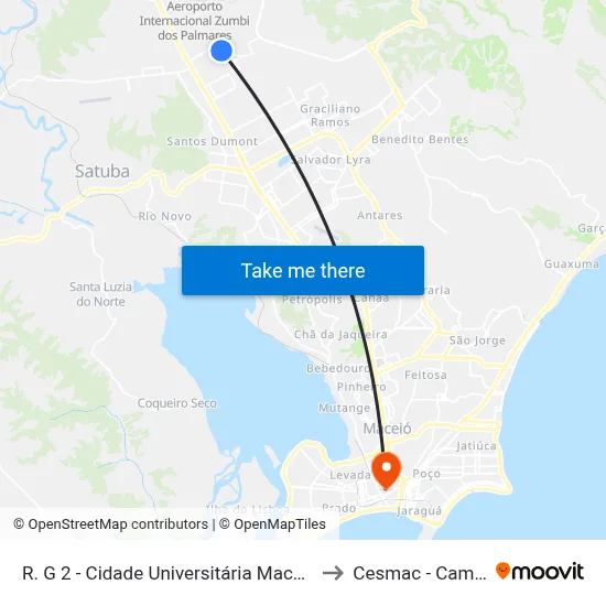 R. G 2 - Cidade Universitária Maceió - Al Brasil to Cesmac - Campus IV map