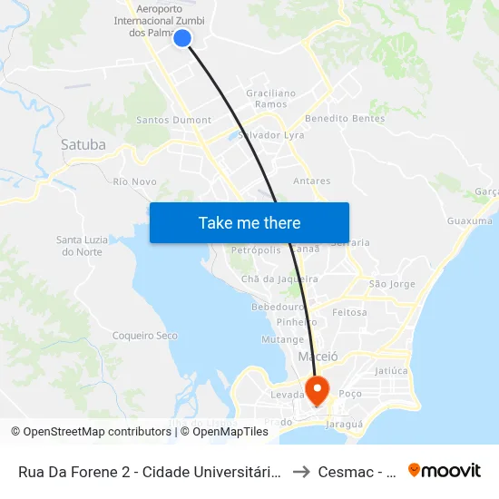 Rua Da Forene 2 - Cidade Universitária Maceió - Al 57072-294 Brasil to Cesmac - Campus IV map