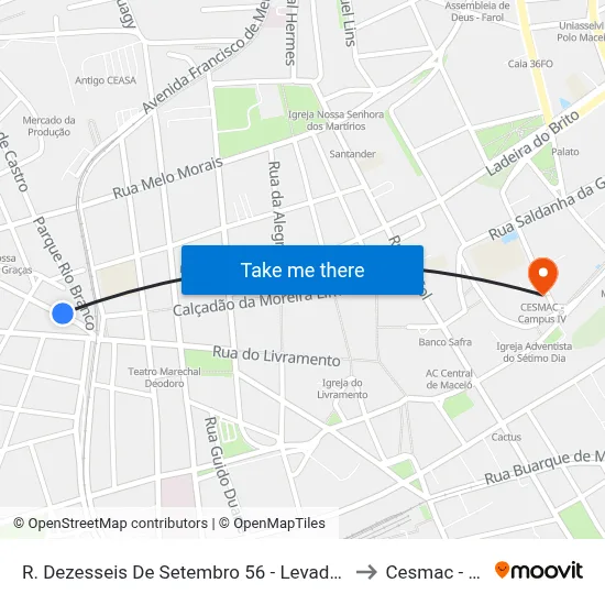 R. Dezesseis De Setembro 56 - Levada Maceió - Al 57017-020 Brasil to Cesmac - Campus IV map