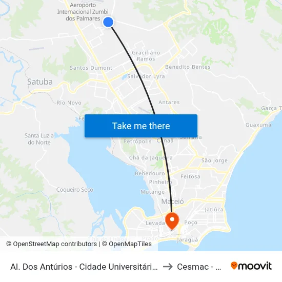 Al. Dos Antúrios - Cidade Universitária Maceió - Al 57072 Brasil to Cesmac - Campus IV map