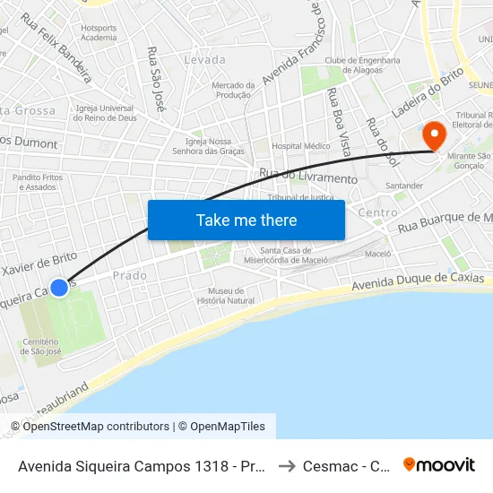 Avenida Siqueira Campos 1318 - Prado Maceió - Al Brasil to Cesmac - Campus IV map