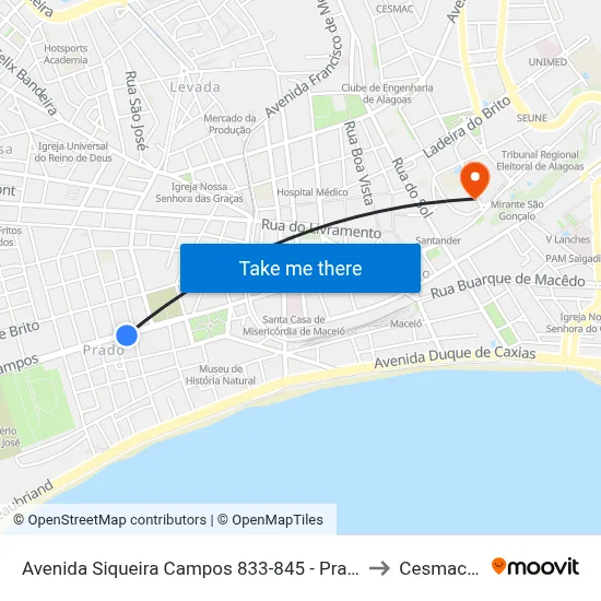 Avenida Siqueira Campos 833-845 - Prado Maceió - Al República Federativa Do Brasil to Cesmac - Campus IV map
