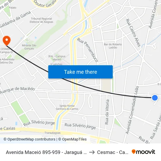 Avenida Maceió 895-959 - Jaraguá Maceió - Al Brasil to Cesmac - Campus IV map