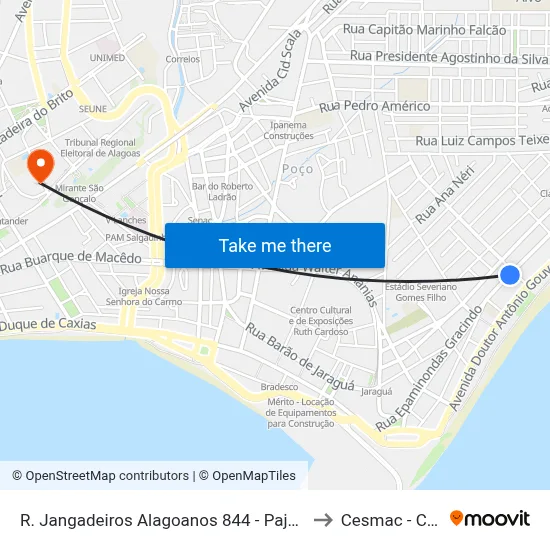 R. Jangadeiros Alagoanos 844 - Pajuçara Maceió - Al Brasil to Cesmac - Campus IV map