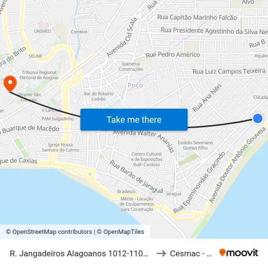 R. Jangadeiros Alagoanos 1012-1100 - Pajuçara Maceió - Al Brasil to Cesmac - Campus IV map