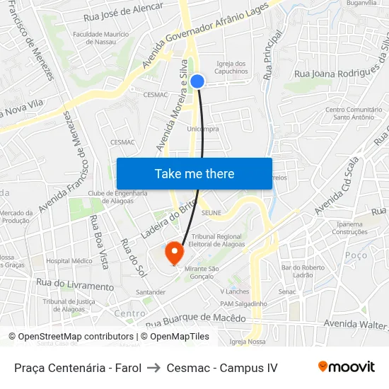 Praça Centenária - Farol to Cesmac - Campus IV map