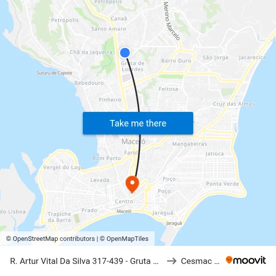 R. Artur Vital Da Silva 317-439 - Gruta De Lourdes Maceió - Al 57052-790 Brasil to Cesmac - Campus IV map
