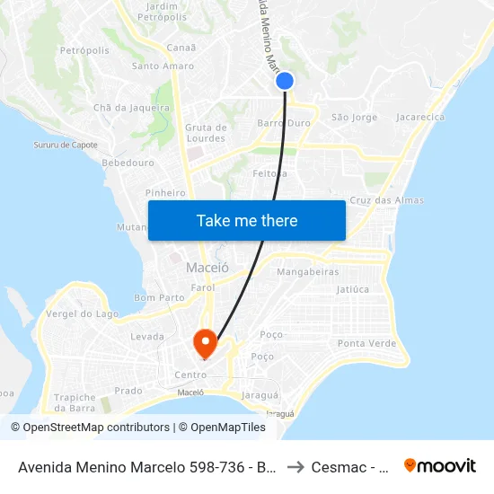 Avenida Menino Marcelo 598-736 - Barro Duro Maceió - Al Brasil to Cesmac - Campus IV map