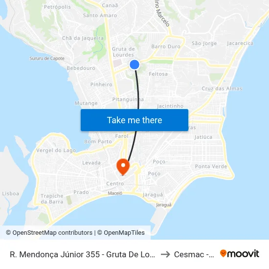 R. Mendonça Júnior 355 - Gruta De Lourdes Maceió - Al 57052-480 Brasil to Cesmac - Campus IV map